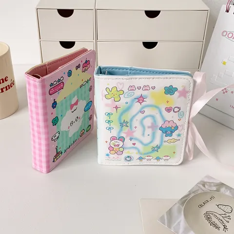 Mini Album Fotocard M5 Raccoglitore Pelle PU Simpatico Cartone Animato Kpop Card Collector Con Fiocco Di Nastro Portatile Cancelleria Porta Foto