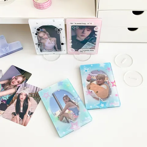 Soporte De Exhibición De Tarjetas Fotográficas De Acrílico Decoración De Escritorio Marco Lindo Corazón Estrella Moño