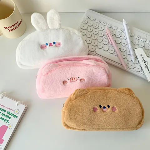 Simpatico Astuccio in Peluche Con Animali Dei Cartoni Animati Borsa Portaoggetti Per Cancelleria Portatile Di Grande Capacità Per Studenti Bambini Organizer Da Scrivania
