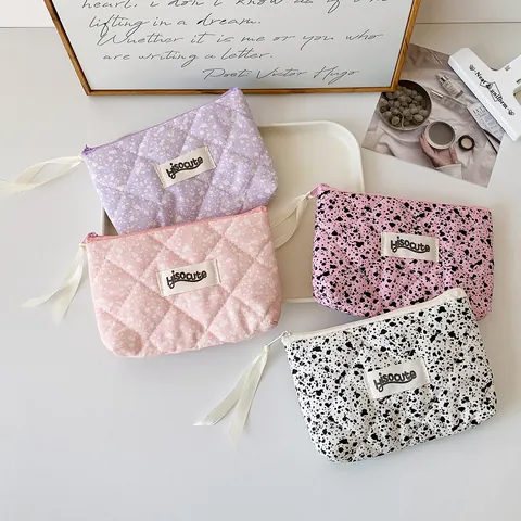 Bolsa de Maquillaje de Tela Acolchada con Patrón de Salpicaduras de Tinta Monedero Portátil con Cremallera y Cinta Estuche Suave
