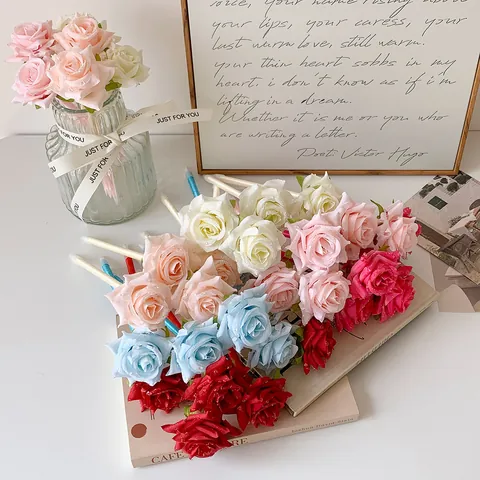 Creative Rose Flower Gel Pen Polyester Silk Satin Rose Decorative Ballpoint Pen For Wedding Gift Office School Stationery
