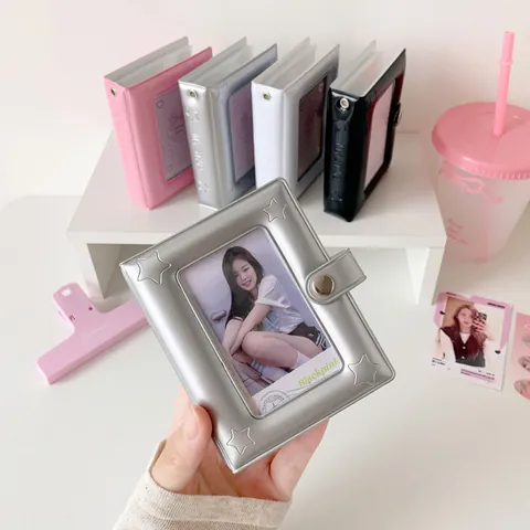 Mini Album Photo K-pop Porte Carte De Collection Cuir PVC Gaufrage Étoiles Avec Bouton Pression Portable Style INS