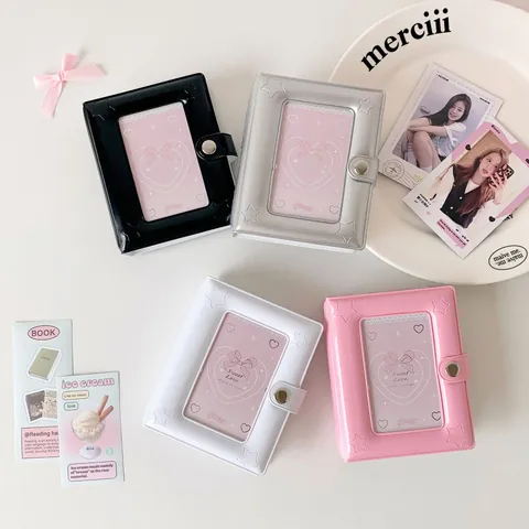 Star Embossed Mini Photocard Holder PVC Collect Book Snap Closure Photo Album For Kpop Cards Polaroid Storage For Girls