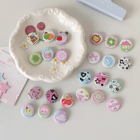 Cartoon Tinplate Badges Set Round Cute Animal Fruit Illustration Button Pins For Backpack Clothes Decoration Korean Style Accessories