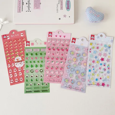 Adesivi 3D Puffy in Resina Epossidica Carini Fragola Quadrifoglio Stella Pupazzo di Neve Decorativi Impermeabili per Scrapbooking DIY