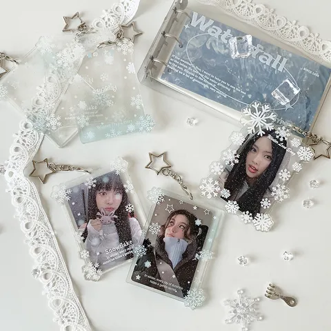 Tarjetero de Acrílico Transparente Con Copo de Nieve Y Llavero de Estrella Funda Protectora de Tarjetas Kpop Idol
