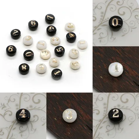 Natural Shell Resin Round Flat Number Beads Gold Digital 0-9 Loose Beads For DIY Jewelry Making Bracelet Necklace Accessories