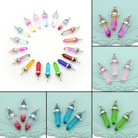 Pendenti in Vetro di Cristallo a Pilastro Esagonale per Creazione Gioielli DIY Sfumati Colorati Accessori per Collane