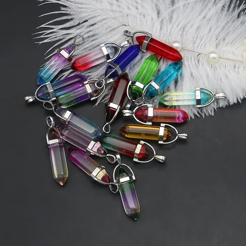 Pendenti in Vetro di Cristallo a Pilastro Esagonale per Creazione Gioielli DIY Sfumati Colorati Accessori per Collane