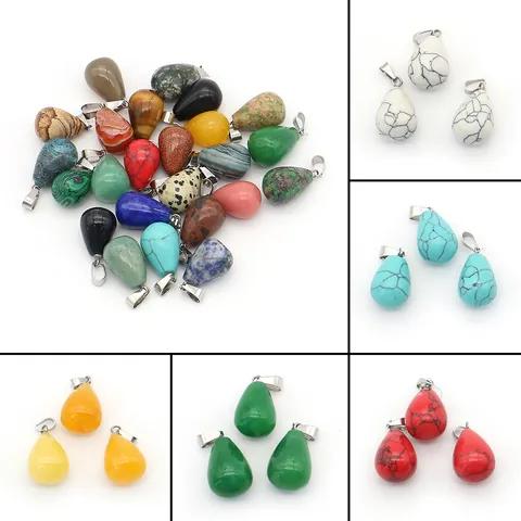 Natural Stone Teardrop Pendants For DIY Necklace Jewelry Making Teardrop Shape Waterdrop Stone Charms With Metal Bail Mixed Colors Agate Crystal Quartz For Women Men