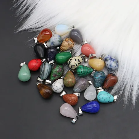 Natural Stone Teardrop Pendants For DIY Necklace Jewelry Making Teardrop Shape Waterdrop Stone Charms With Metal Bail Mixed Colors Agate Crystal Quartz For Women Men