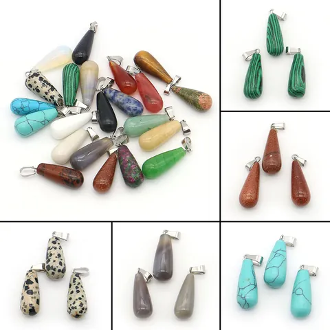 Colgante de Gota de Piedra Natural Accesorio de Joyería DIY Ágata Ojo de Tigre Turquesa Piedra Preciosa Pulida para Collares Unisex