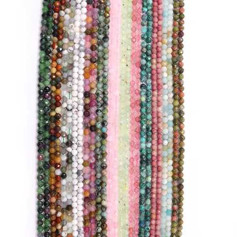 Faceted Natural Stone Round Beads Loose Strand For DIY Necklace Bracelet Jewelry Making Multi Type Strawberry Quartz White Turquoise