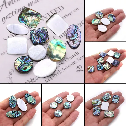 Natural Sea Shell Abalone Mother of Pearl Round Oval Square Rectangle Cabochons For DIY Jewelry Making Ring Accessories