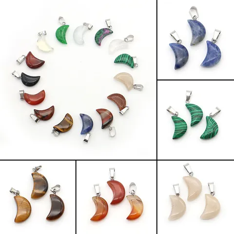 Natural Stone Crescent Moon Pendants Healing Crystals Polished Quartz Charms For DIY Jewelry Making Necklace Accessories