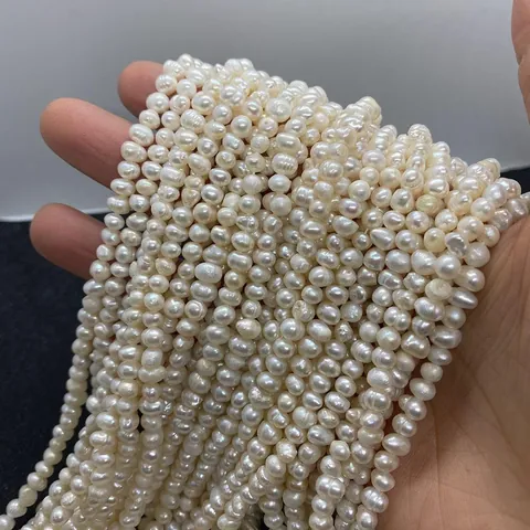 Perles d'Eau Douce Naturelles Rondes Irrégulières Blanches Fil de Perles Vrac pour Fabrication de Bijoux DIY Colliers Bracelets