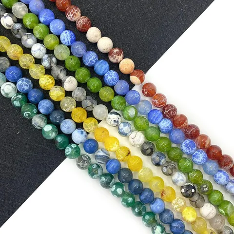 Natural Stone Agate Round Loose Beads For DIY Jewelry Making Bracelet Necklace Findings Dragon Vein Pattern Beads Strand