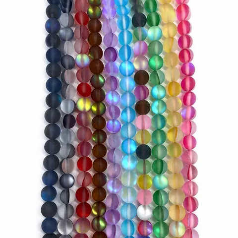 Mattierte Aurora Mermaid Glasperlen Runde Synthetische Mondstein Lose Perlen 6mm 8mm 10mm Für DIY Schmuckherstellung Halskette Armband