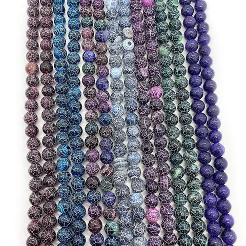 Natural Stone Dragon Vein Agate Round Beads Straight Hole Loose Beads For DIY Jewelry Making Bracelet Accessories