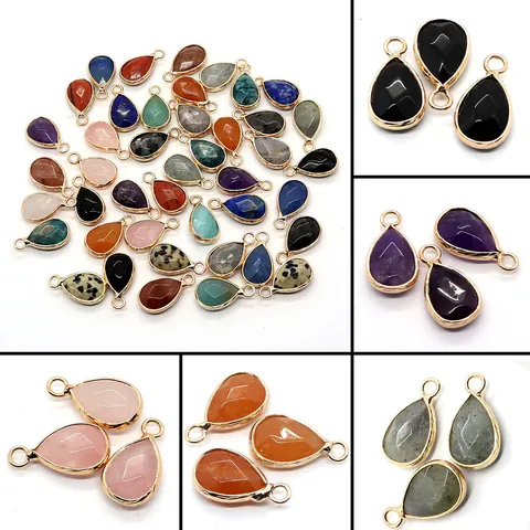 Pendentif Goutte en Pierre Naturelle Facettée avec Bordure en Or en Alliage pour Fabrication de Bijoux DIY Collier Bracelet