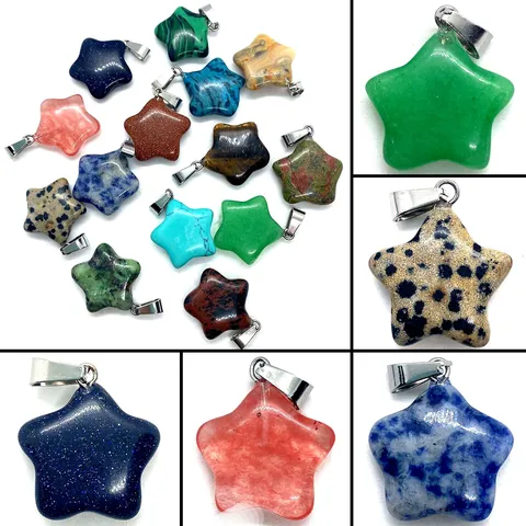 Natural Stone Star Pentagram Pendants Multi Color Polished Gemstone Charms For DIY Jewelry Making Necklaces Accessories Gift