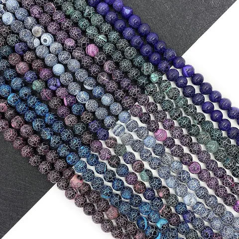 Natural Stone Dragon Vein Agate Round Beads Straight Hole Loose Beads For DIY Jewelry Making Bracelet Accessories
