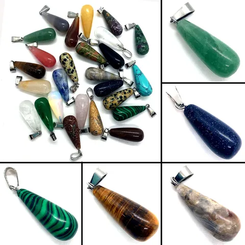 Pendentif en Pierre Naturelle Goutte 11x30mm Forme Goutte d'Eau Agate Gemme Pour Fabrication Bijoux DIY Pendentif Seul Sans Chaîne