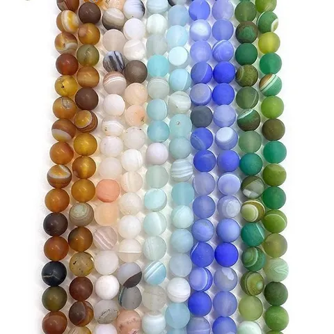 Perles en Vrac en Pierre d'Agate Naturelle Mate Ronde Rayures Baguées Perles d'Agate pour Fabrication de Bijoux DIY Collier Bracelet