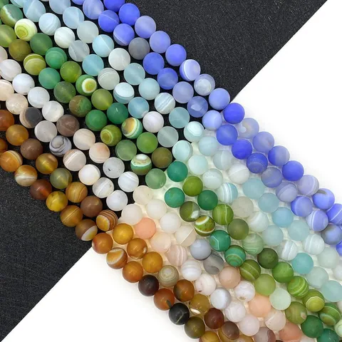 Perles en Vrac en Pierre d'Agate Naturelle Mate Ronde Rayures Baguées Perles d'Agate pour Fabrication de Bijoux DIY Collier Bracelet
