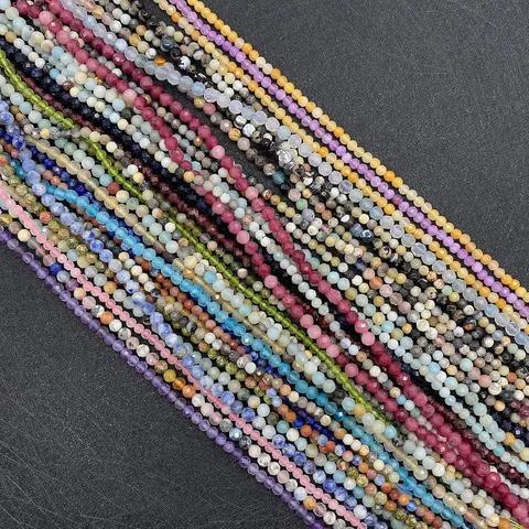 Faceted Natural Stone Beads Round Lapis Lazuli Garnet Loose Beads For DIY Bracelet Necklace Jewelry Making Accessory 2mm 3mm 4mm