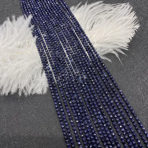 Perles Rondes Facettées en Grès Bleu pour la Fabrication de Bijoux DIY Perles Étoilées pour la Création de Bracelets Femme