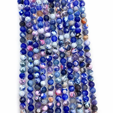 Natural Stone Agate Round Beads Blue Purple Marble Texture Loose Beads For DIY Necklace Bracelet Jewelry Making Accessories