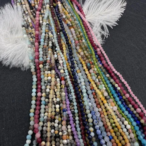 Faceted Natural Stone Beads Round Lapis Lazuli Garnet Loose Beads For DIY Bracelet Necklace Jewelry Making Accessory 2mm 3mm 4mm
