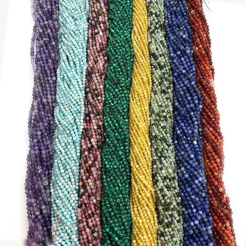 Faceted Natural Stone Beads Round Loose Spacer Beads For DIY Jewelry Making Necklaces Bracelets Semi Precious Stones Accessory