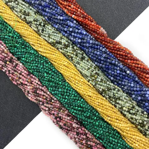 Natural Faceted Stone Beads Polished Amethyst Tiger Eye Amazonite Loose Beads DIY Jewelry Making Accessories Handcrafted Strands