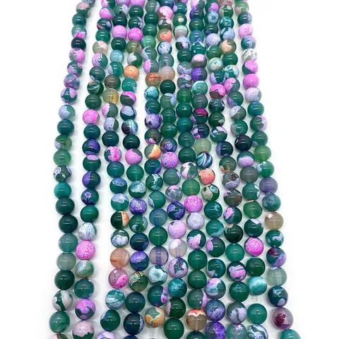 Natural Stone Dragon Vein Agate Loose Beads Multicolor Round Gemstone Beads For DIY Jewelry Making Bracelet Necklace Findings