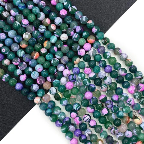 Natural Stone Dragon Vein Agate Loose Beads Multicolor Round Gemstone Beads For DIY Jewelry Making Bracelet Necklace Findings