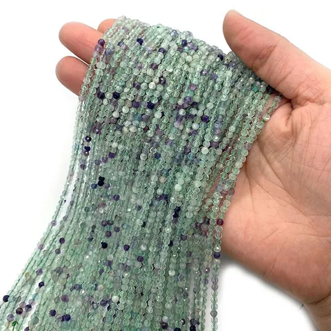 Natural Fluorite Faceted Round Loose Beads Multicolor Green Purple Stone Beads For DIY Jewelry Making Bracelet Components