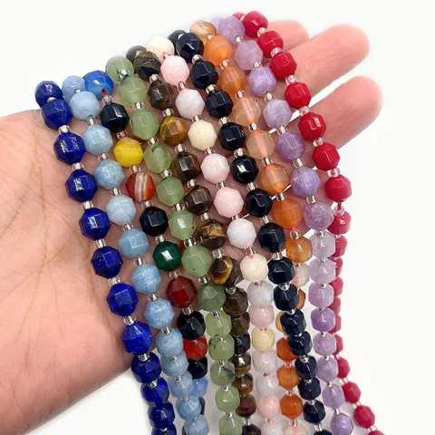 Naturstein Facettierte Lose Perlen Für DIY Armband Halskette Schmuckherstellung Achat Quarz Amethyst Perlen Mehrfarbig Strang