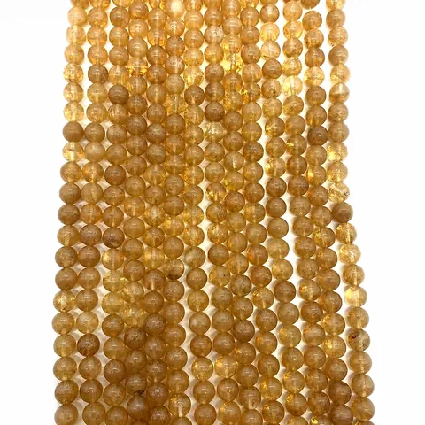 Natural Stone Loose Beads Round Yellow Watermelon Crystal Rutilated Quartz Polished For DIY Jewelry Making Accessories