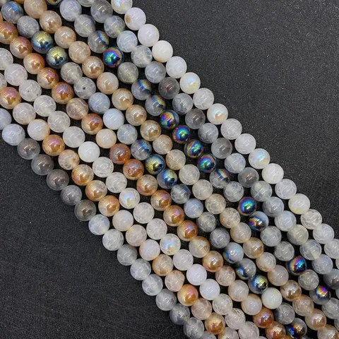 Natural Stone Agate Loose Beads Semi-Electroplated Dragon Vein Round Spacer Beads For DIY Jewelry Making Necklace Bracelet Findings