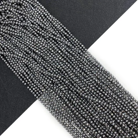 Faceted Hematite Natural Stone Round Loose Beads For DIY Jewelry Making Crafts Polished Dark Grey Gemstone Beads For Gift