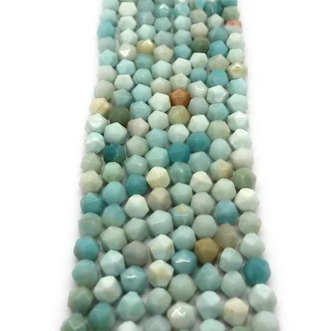 Cuentas Sueltas de Amazonita Facetada Piedra Natural Redonda Geométrica Cuentas Espaciadoras para Fabricación de Joyas DIY
