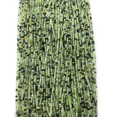 Natural Prehnite Faceted Round Loose Beads Green Stone Spacer Beads For DIY Jewelry Making Necklace Bracelet Handmade Accessory