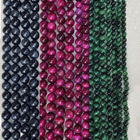 Pietra Naturale Occhio di Tigre Perline Sciolte Tonde 4-12mm Lucidato Effetto Occhio di Gatto Gemma per Creazione Gioielli DIY