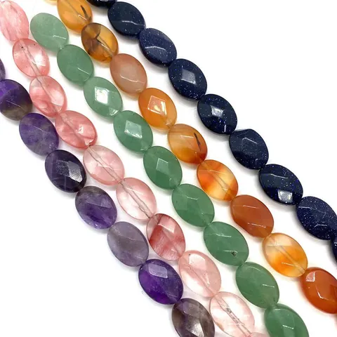 Facettierte Naturstein Oval Perlen Für DIY Schmuckherstellung Poliert Edelstein Zubehör Amethyst Achat Tigerauge Lose Perlen Strang