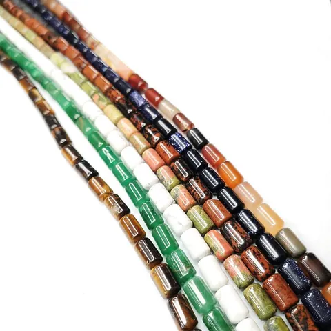 Natural Stone Cylindrical Tube Loose Beads 6x10mm Polished Healing Crystal Cylinder Spacer Beads For Jewelry Making DIY Necklace Bracelet Craft Accessories