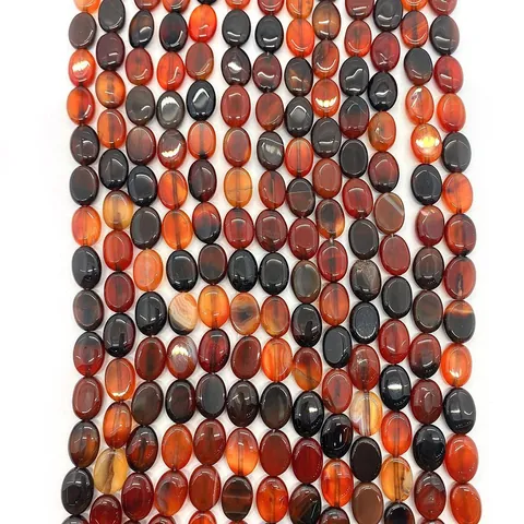 Natural Stone Red Agate Oval Flat Loose Beads For DIY Jewelry Making Hand Polished Gemstone Strand Supplies For Necklace Bracelet