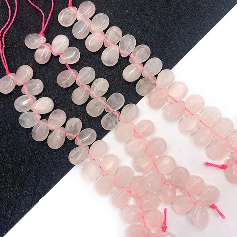 Natural Rose Quartz Teardrop Loose Beads Pink Crystal Flat Water Drop Stone Beads For DIY Jewelry Making Necklace Accessories