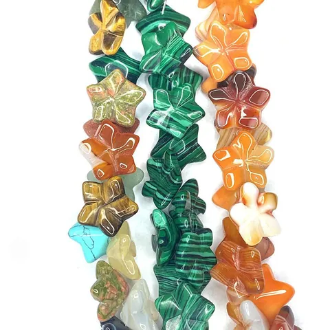 Natural Stone Star Flower Loose Beads For DIY Jewelry Making Malachite Turquoise Agate Gemstone Strand Accessories